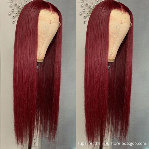 Wholesale Great Quality Straight 99j Front Lace Wig  Human Hair 13*4  Lace Wig With Natural Hairline And Baby Hair